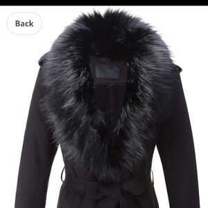 Elegant Black Faux Fur Trim Trench Coat